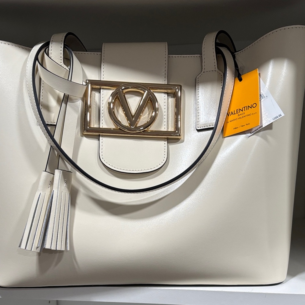 Mario Valentino Cream Tote with Gold Accent - Picture 2 of 7